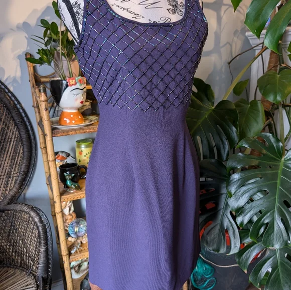 Vintage Womens Purple Beaded Mini Dress Size 2 - Picture 3 of 8